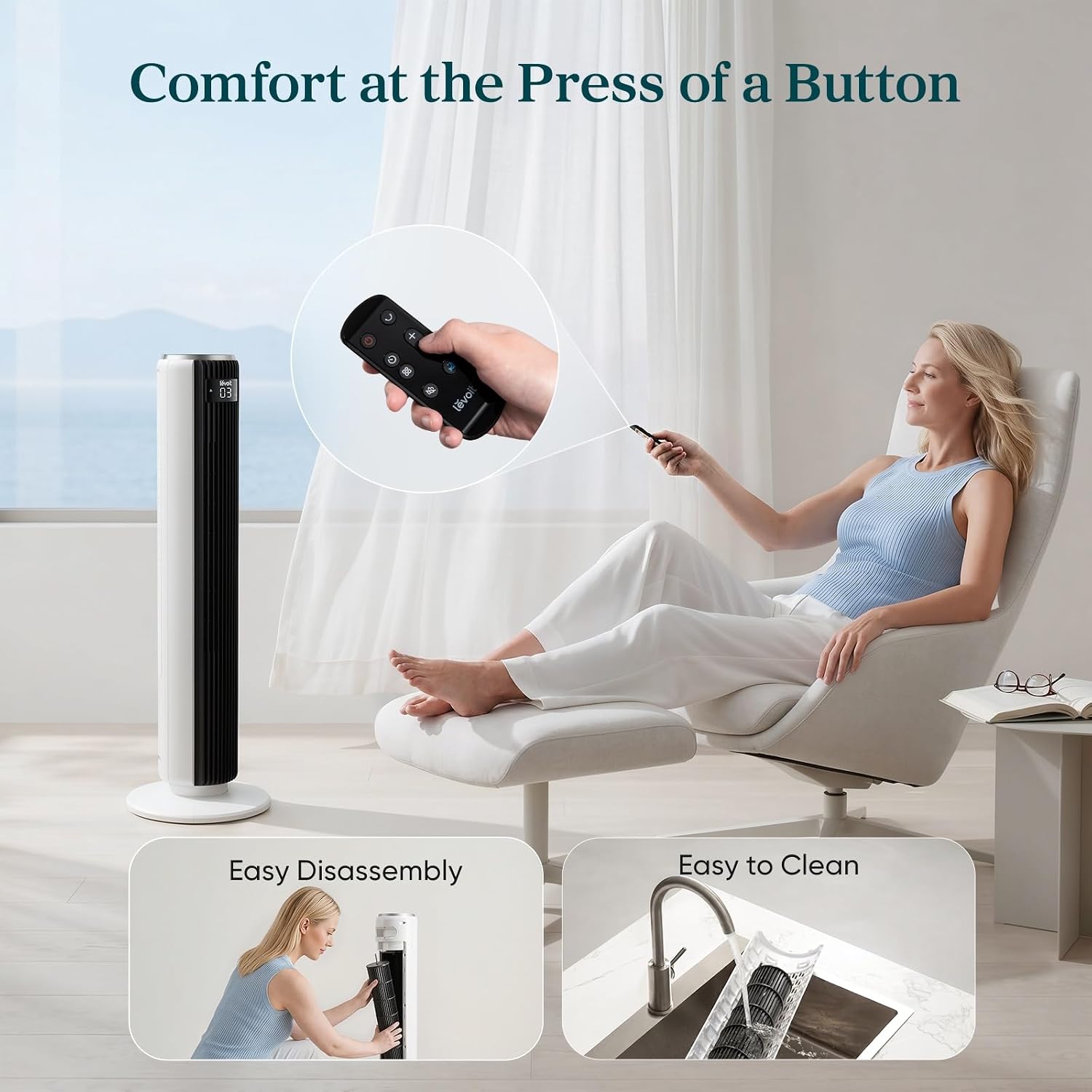 Oscillating Tower Fan with Remote Control and Timer 36"